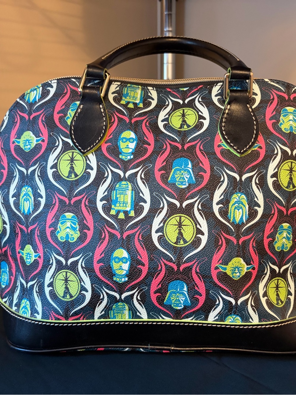 Dooney & Bourke Black Neon Star Wars 2015 Run Disney Print Dome Satchel - Picture 2 of 4